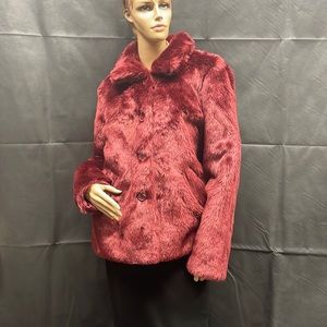 JuoJuo Women's Burgundy Faux Fur Jacket